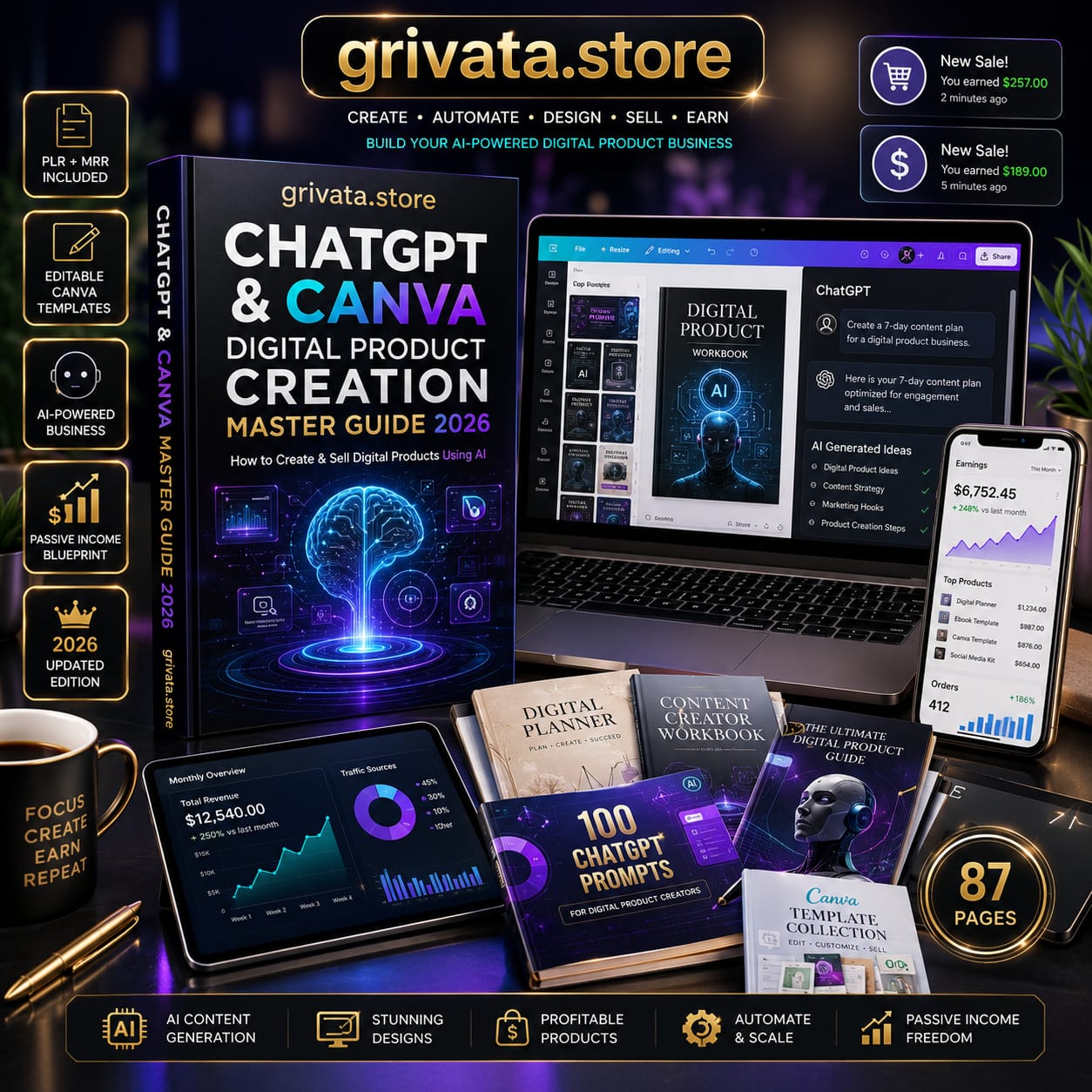 ChatGPT & Canva Digital Product Creation Master Guide 2026 | Editable PLR & MRR eBook Bundle with Canva Templates, AI Tools & Passive Income Blueprint